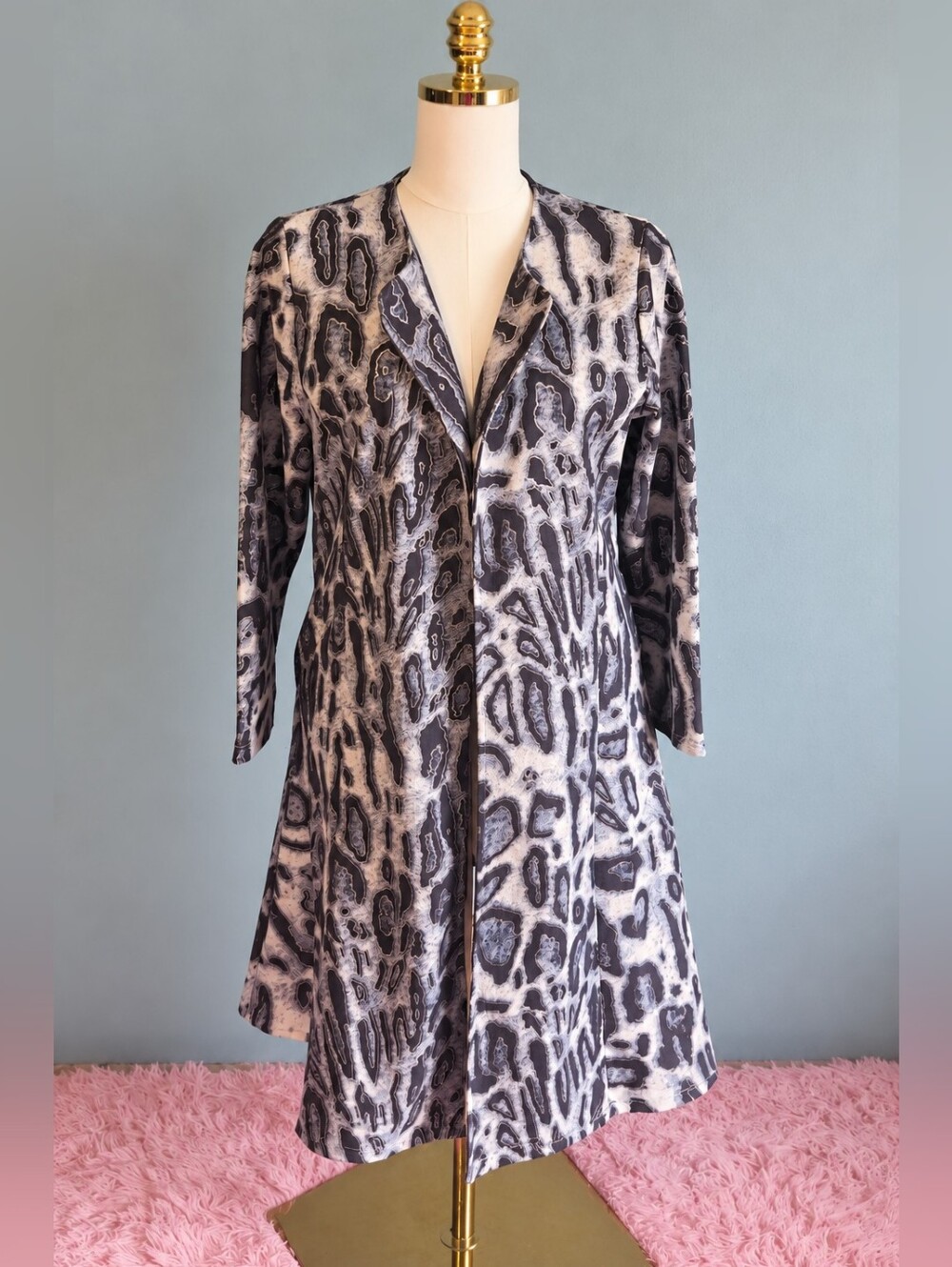 Vintage Concept Animal Print Long Duster Cardigan Jacket Sz S